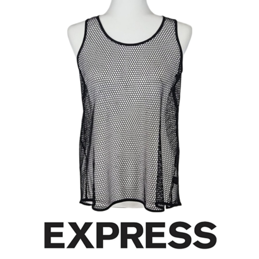 Express Grunge Punk Gothic Black Mesh Party Going Out Tank Top Slit Back